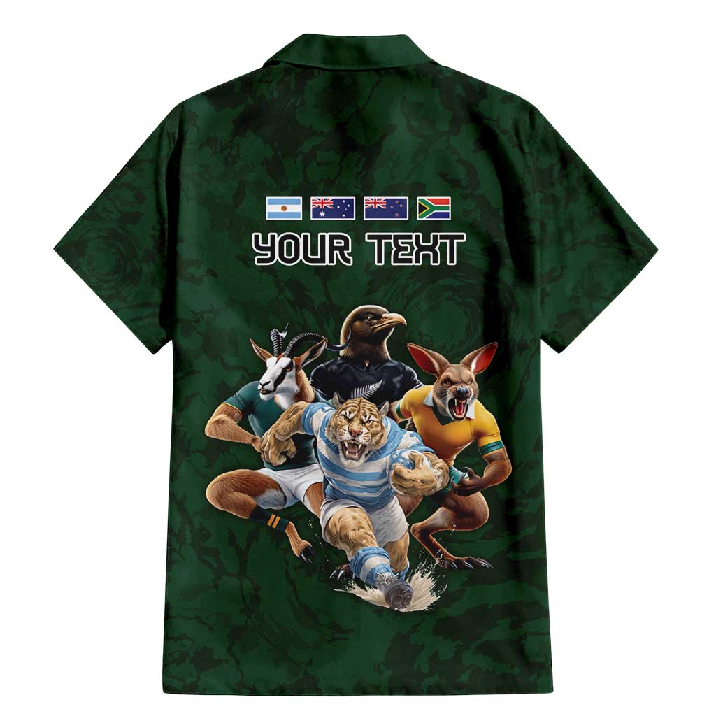 Custom Rugby Southern Hemisphere Family Matching Mermaid Dress and Hawaiian Shirt Argentina AUNZ South Africa Mascot Green LT9 - Polynesian Pride