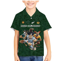 Custom Rugby Southern Hemisphere Family Matching Mermaid Dress and Hawaiian Shirt Argentina AUNZ South Africa Mascot Green LT9 Son's Shirt Green - Polynesian Pride