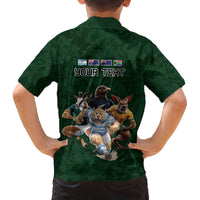 Custom Rugby Southern Hemisphere Family Matching Off The Shoulder Long Sleeve Dress and Hawaiian Shirt Argentina AUNZ South Africa Mascot Green LT9 - Polynesian Pride