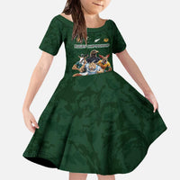 Custom Rugby Southern Hemisphere Family Matching Off The Shoulder Long Sleeve Dress and Hawaiian Shirt Argentina AUNZ South Africa Mascot Green LT9 Daughter's Dress Green - Polynesian Pride