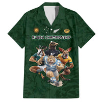 Custom Rugby Southern Hemisphere Family Matching Off The Shoulder Long Sleeve Dress and Hawaiian Shirt Argentina AUNZ South Africa Mascot Green LT9 Dad's Shirt - Short Sleeve Green - Polynesian Pride