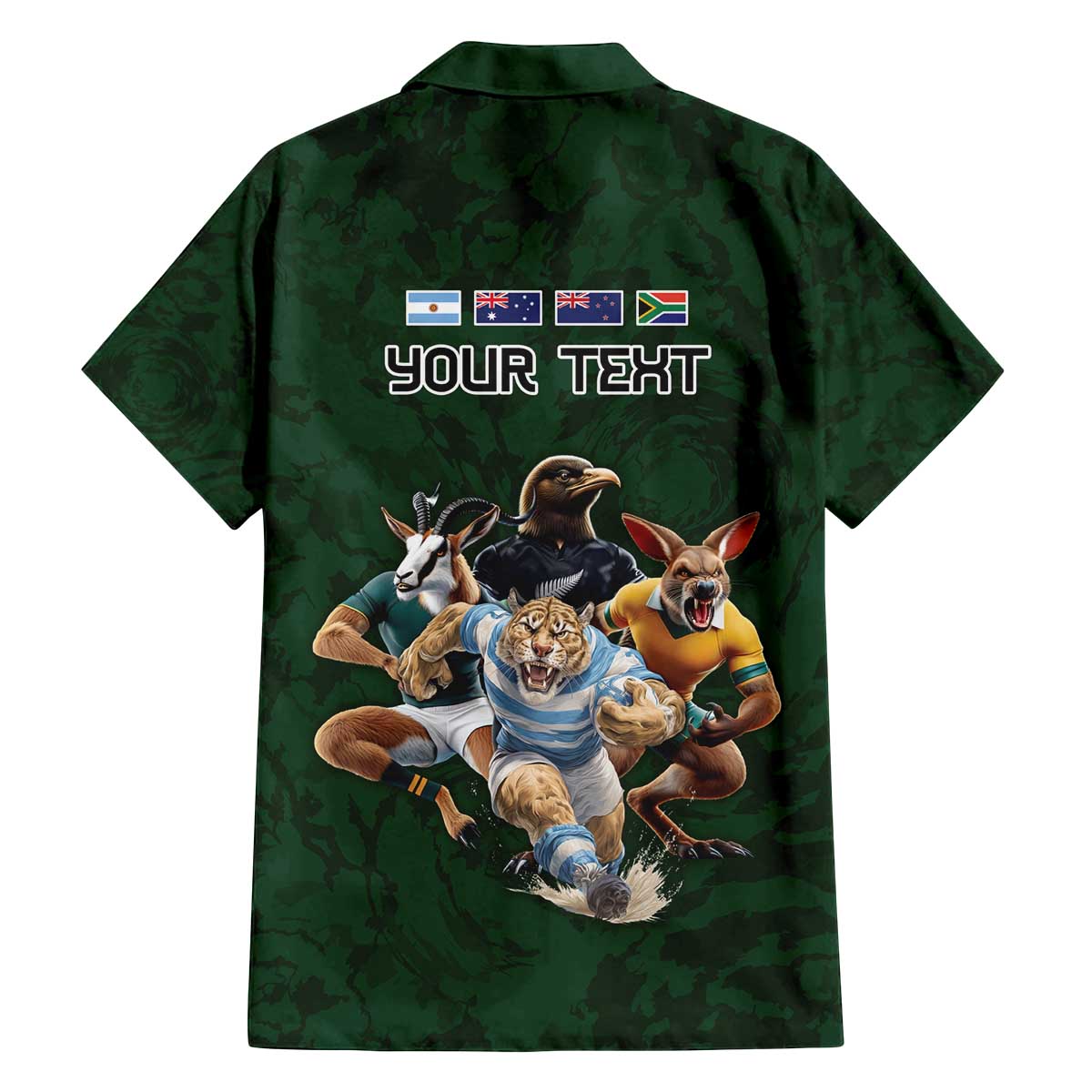 Custom Rugby Southern Hemisphere Family Matching Off The Shoulder Long Sleeve Dress and Hawaiian Shirt Argentina AUNZ South Africa Mascot Green LT9 - Polynesian Pride