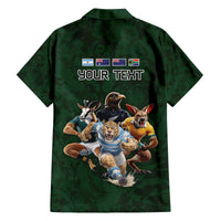 Custom Rugby Southern Hemisphere Family Matching Off The Shoulder Long Sleeve Dress and Hawaiian Shirt Argentina AUNZ South Africa Mascot Green LT9 - Polynesian Pride