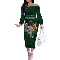 Custom Rugby Southern Hemisphere Family Matching Off The Shoulder Long Sleeve Dress and Hawaiian Shirt Argentina AUNZ South Africa Mascot Green LT9 Mom's Dress Green - Polynesian Pride