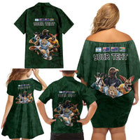 Custom Rugby Southern Hemisphere Family Matching Off Shoulder Short Dress and Hawaiian Shirt Argentina AUNZ South Africa Mascot Green LT9 - Polynesian Pride