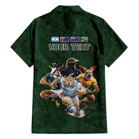 Custom Rugby Southern Hemisphere Family Matching Off Shoulder Short Dress and Hawaiian Shirt Argentina AUNZ South Africa Mascot Green LT9 - Polynesian Pride
