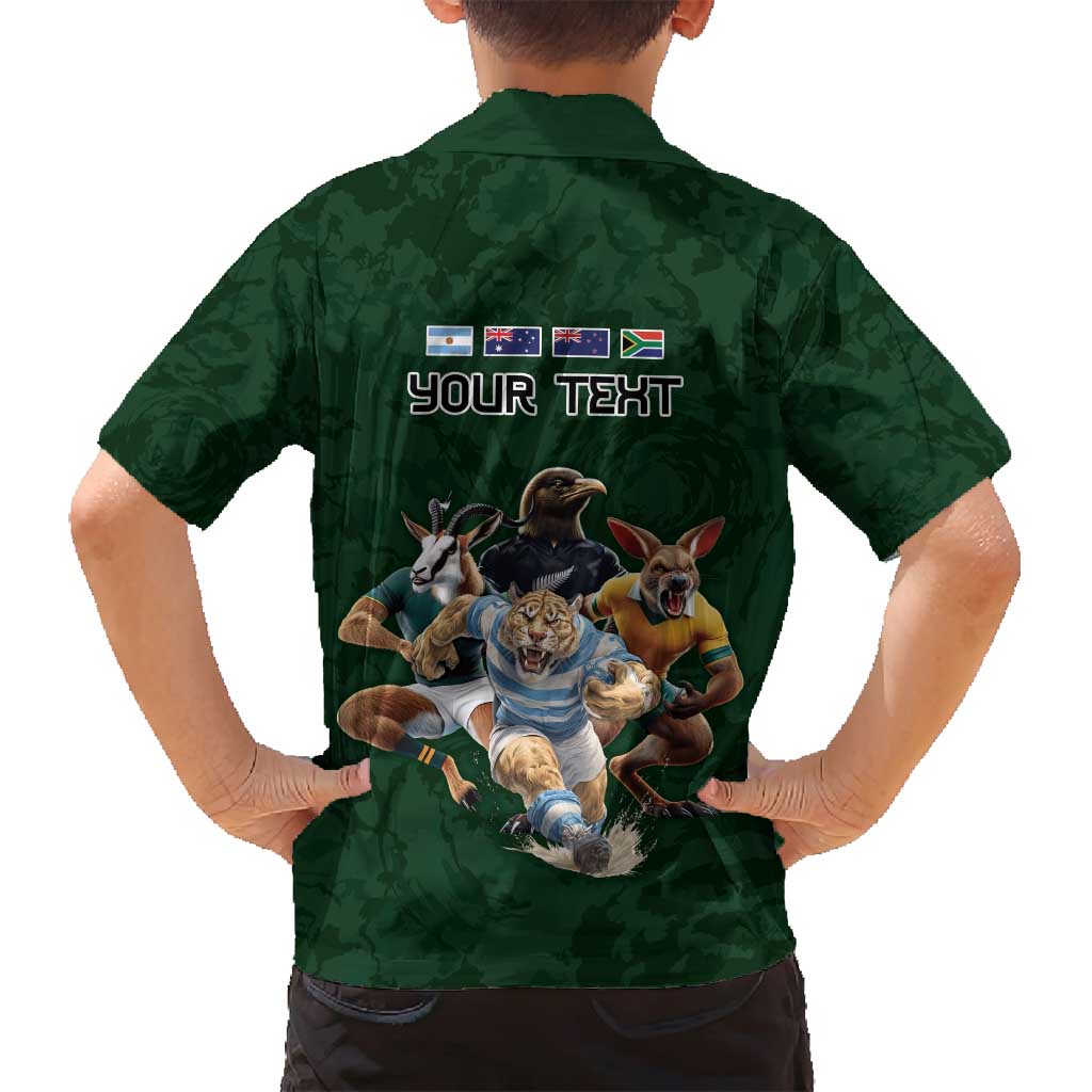 Custom Rugby Southern Hemisphere Family Matching Puletasi and Hawaiian Shirt Argentina AUNZ South Africa Mascot Green - Polynesian Pride