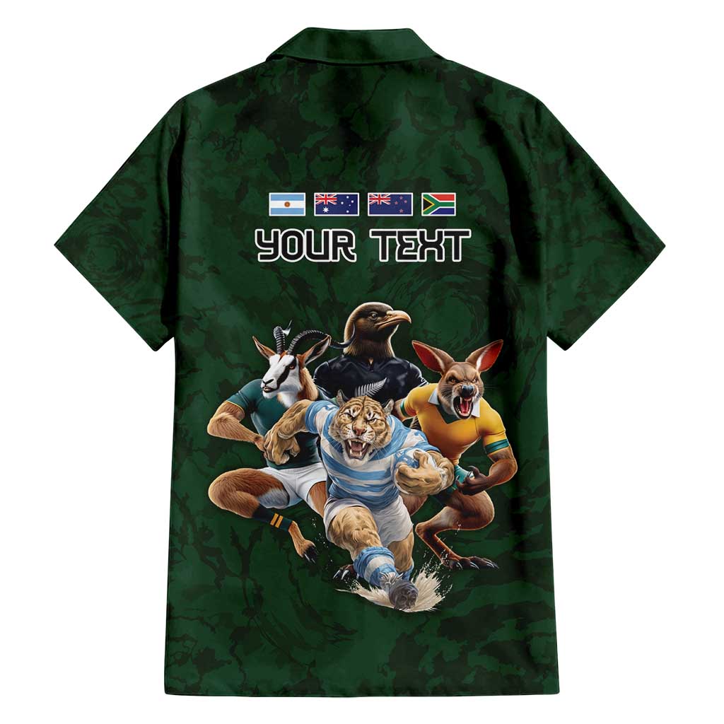 Custom Rugby Southern Hemisphere Family Matching Puletasi and Hawaiian Shirt Argentina AUNZ South Africa Mascot Green - Polynesian Pride