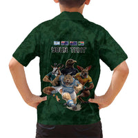 Custom Rugby Southern Hemisphere Family Matching Short Sleeve Bodycon Dress and Hawaiian Shirt Argentina AUNZ South Africa Mascot Green LT9 - Polynesian Pride