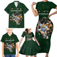 Custom Rugby Southern Hemisphere Family Matching Short Sleeve Bodycon Dress and Hawaiian Shirt Argentina AUNZ South Africa Mascot Green LT9 - Polynesian Pride