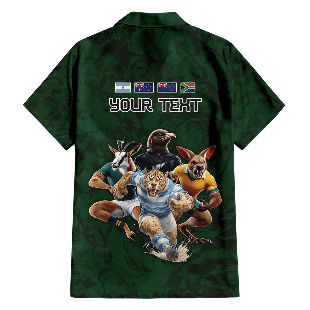 Custom Rugby Southern Hemisphere Family Matching Short Sleeve Bodycon Dress and Hawaiian Shirt Argentina AUNZ South Africa Mascot Green LT9 - Polynesian Pride