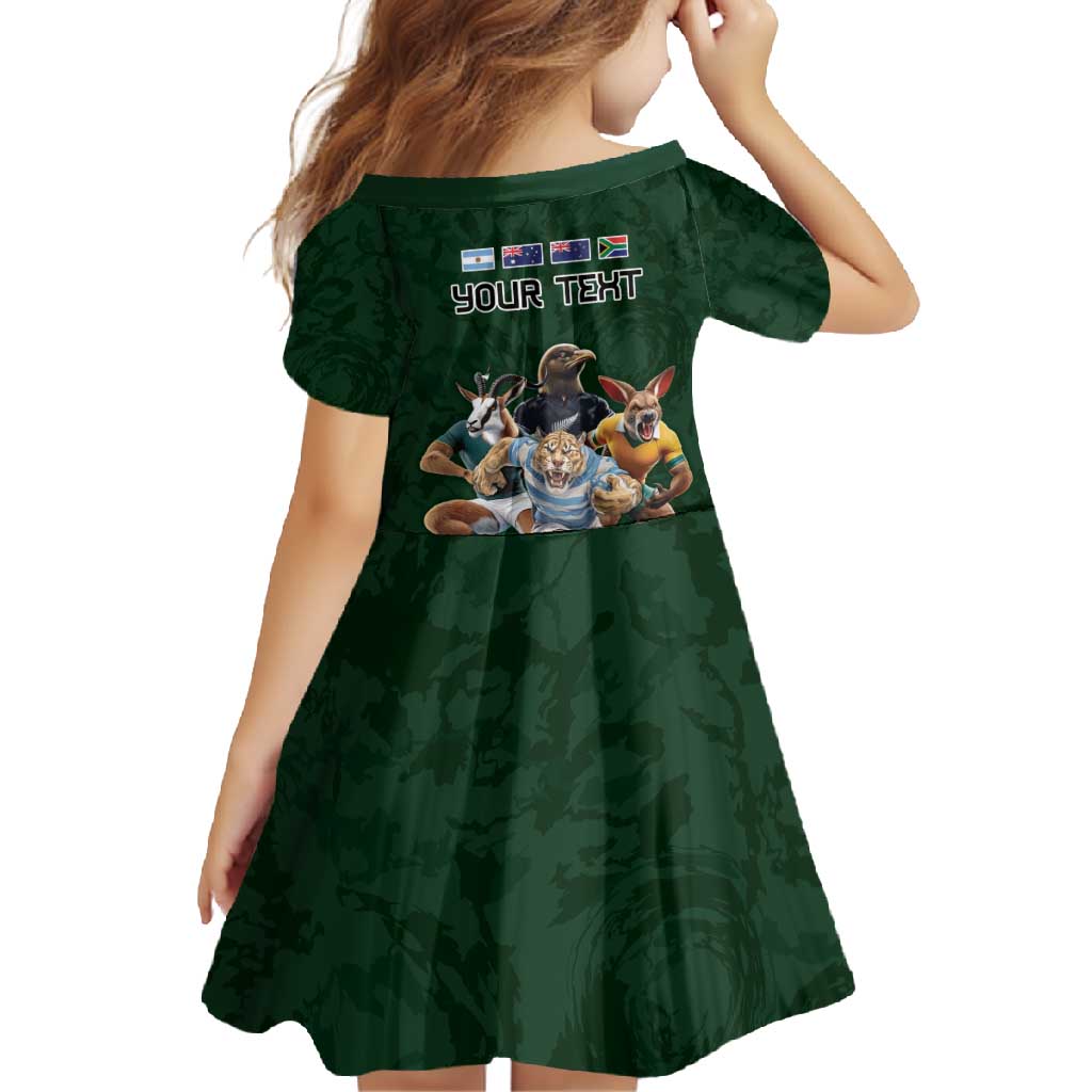Custom Rugby Southern Hemisphere Family Matching Summer Maxi Dress and Hawaiian Shirt Argentina AUNZ South Africa Mascot Green LT9 - Polynesian Pride