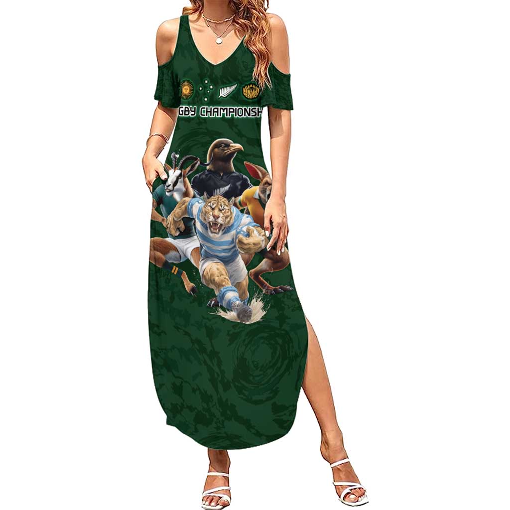 Custom Rugby Southern Hemisphere Family Matching Summer Maxi Dress and Hawaiian Shirt Argentina AUNZ South Africa Mascot Green LT9 Mom's Dress Green - Polynesian Pride