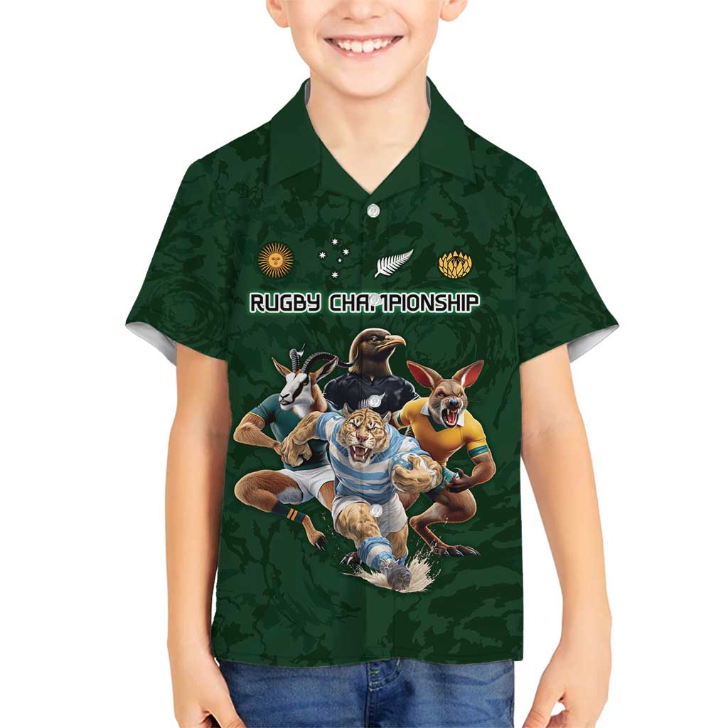 Custom Rugby Southern Hemisphere Family Matching Summer Maxi Dress and Hawaiian Shirt Argentina AUNZ South Africa Mascot Green LT9 Son's Shirt Green - Polynesian Pride