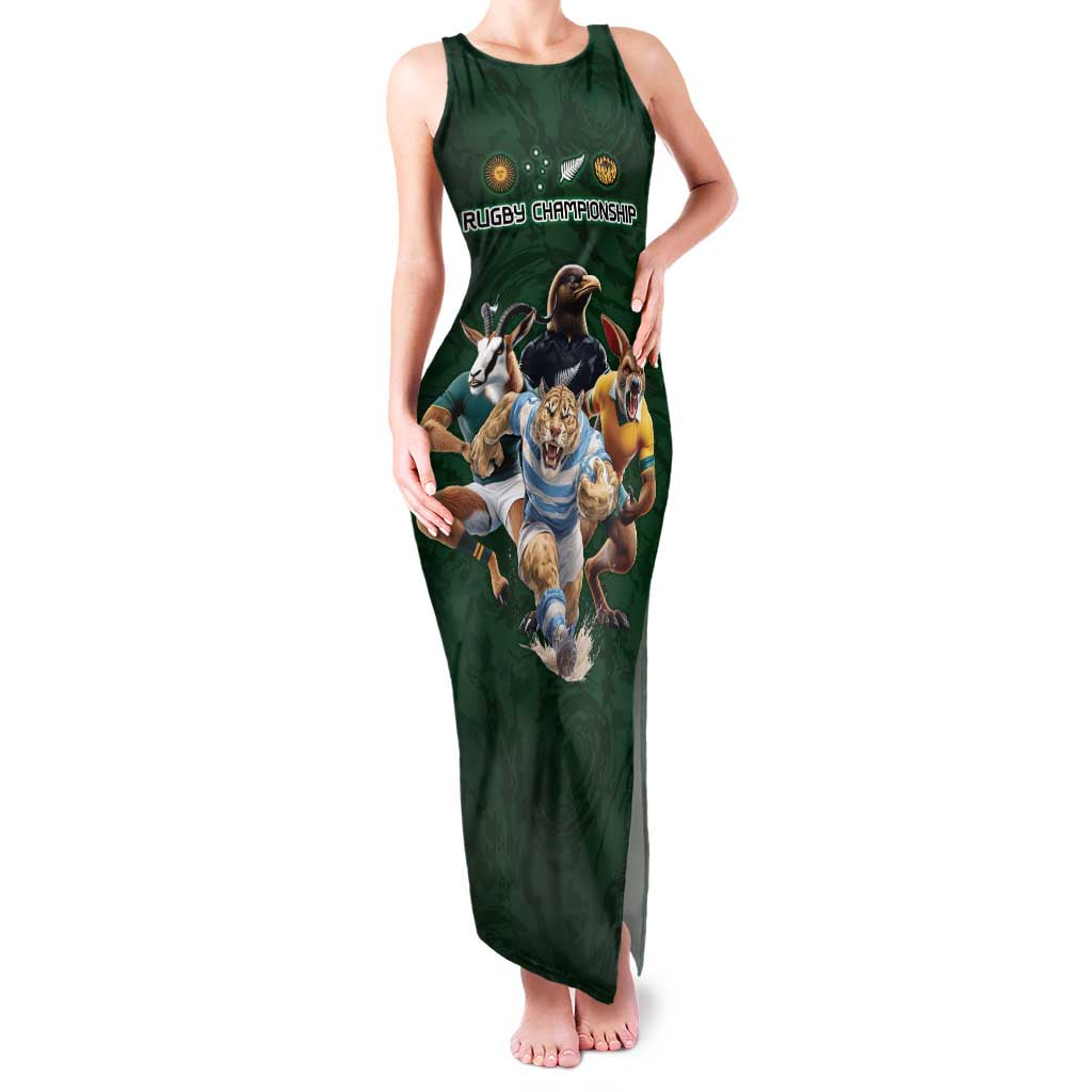 Custom Rugby Southern Hemisphere Family Matching Tank Maxi Dress and Hawaiian Shirt Argentina AUNZ South Africa Mascot Green LT9 Mom's Dress Green - Polynesian Pride