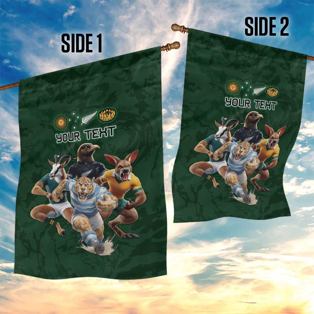Custom Rugby Southern Hemisphere Garden Flag Argentina AUNZ South Africa Mascot Green LT9 - Polynesian Pride