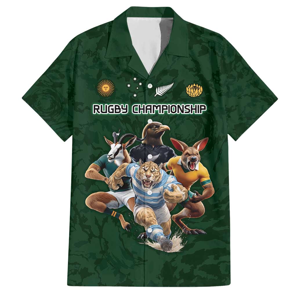 Custom Rugby Southern Hemisphere Hawaiian Shirt Argentina AUNZ South Africa Mascot Green LT9 Green - Polynesian Pride