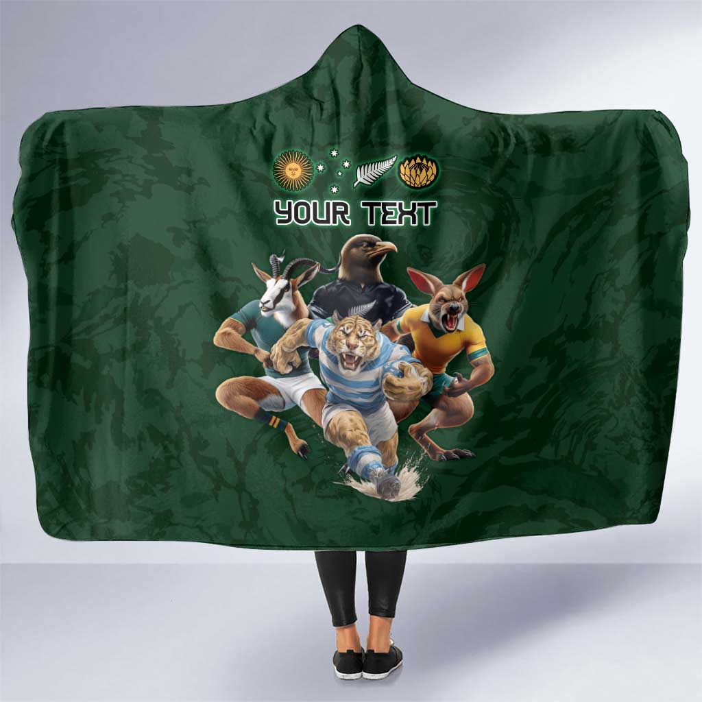 Custom Rugby Southern Hemisphere Hooded Blanket Argentina AUNZ South Africa Mascot Green LT9 One Size Green - Polynesian Pride