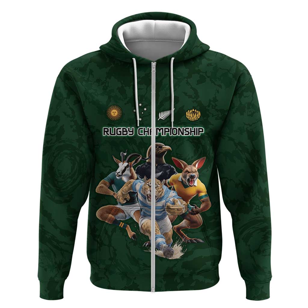 Custom Rugby Southern Hemisphere Hoodie Argentina AUNZ South Africa Mascot Green LT9 Zip Hoodie Green - Polynesian Pride