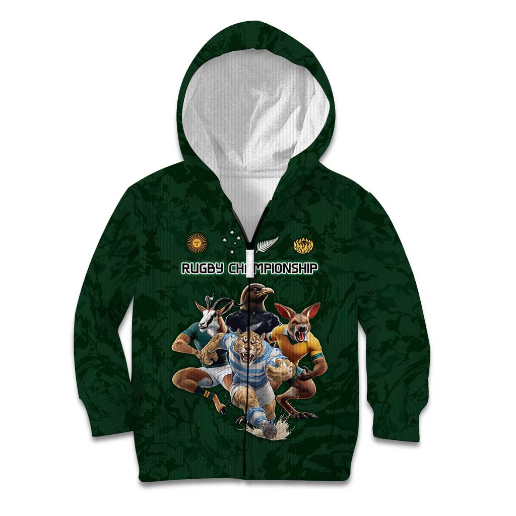 Custom Rugby Southern Hemisphere Kid Hoodie Argentina AUNZ South Africa Mascot Green LT9 Zip Hoodie Green - Polynesian Pride