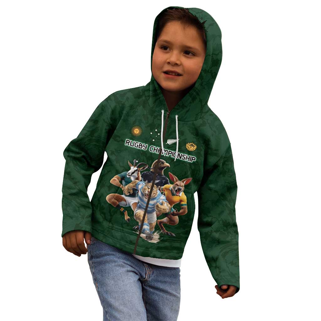 Custom Rugby Southern Hemisphere Kid Hoodie Argentina AUNZ South Africa Mascot Green LT9 - Polynesian Pride