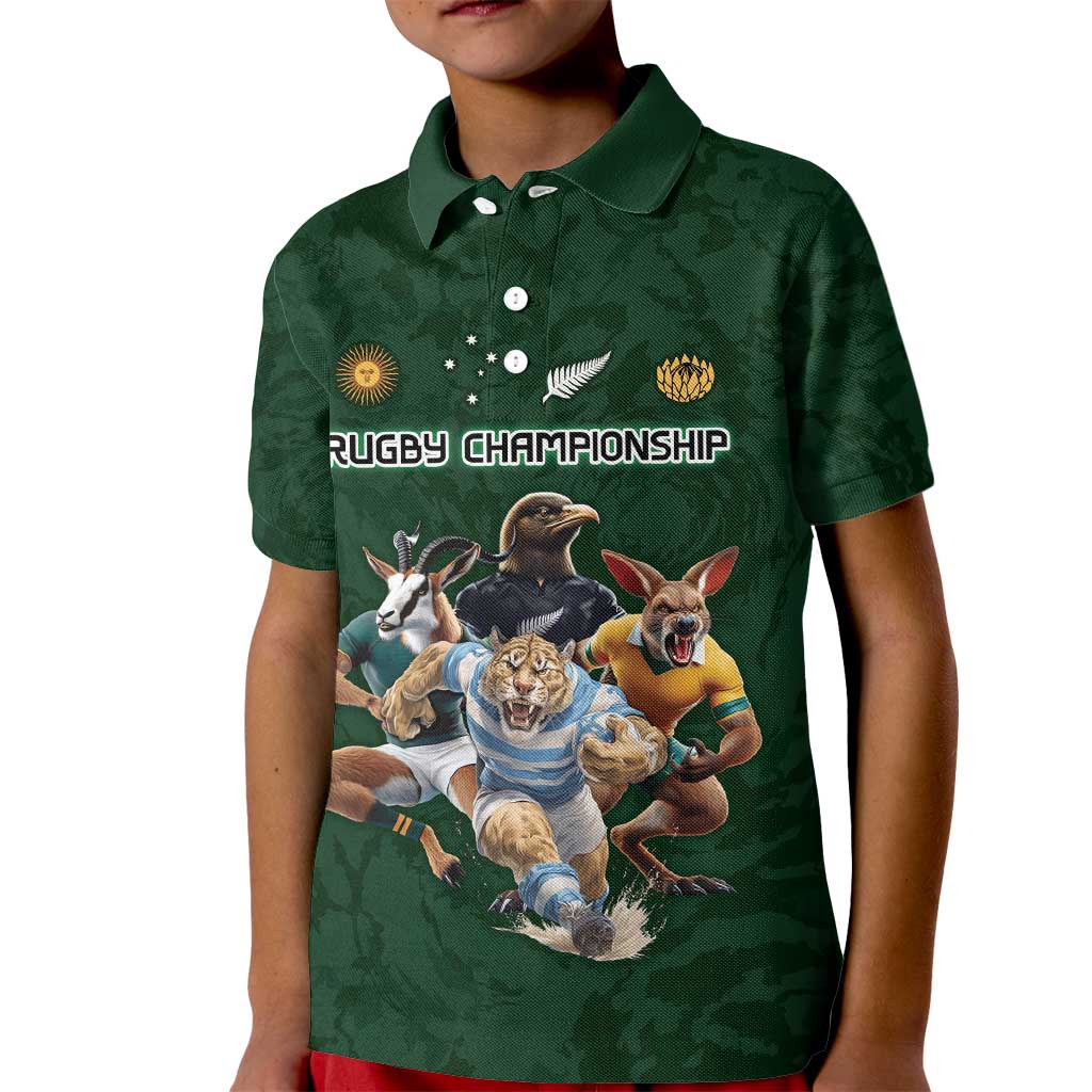 Custom Rugby Southern Hemisphere Kid Polo Shirt Argentina AUNZ South Africa Mascot Green - Polynesian Pride