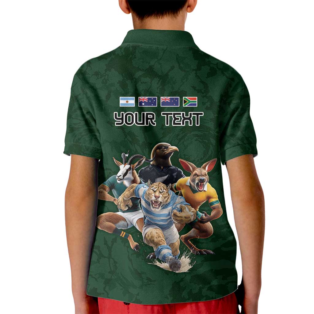Custom Rugby Southern Hemisphere Kid Polo Shirt Argentina AUNZ South Africa Mascot Green LT9 - Polynesian Pride
