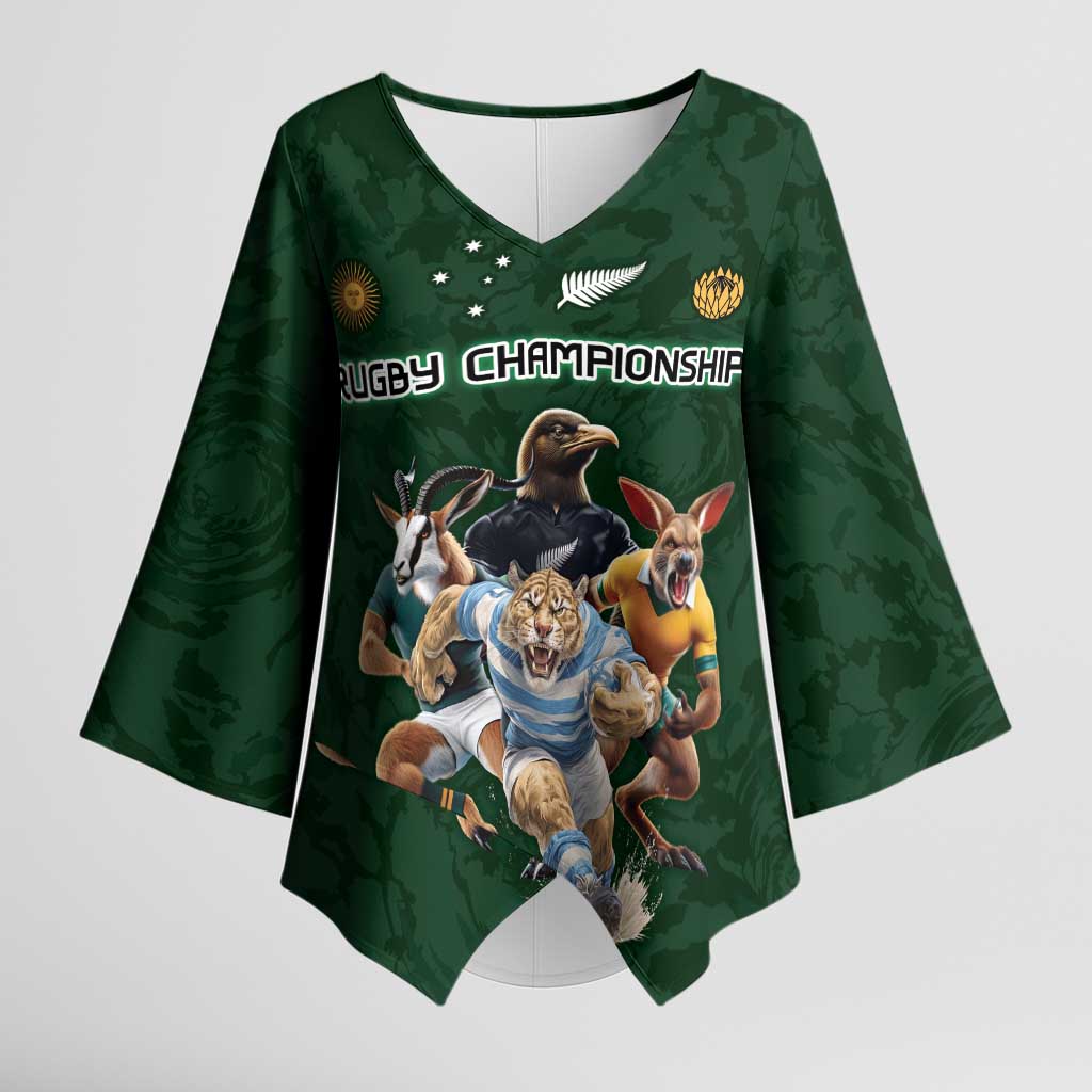 Custom Rugby Southern Hemisphere Kimono Sleeve Blouse Argentina AUNZ South Africa Mascot Green LT9 Female Green - Polynesian Pride