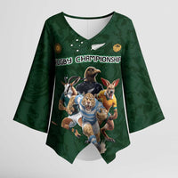Custom Rugby Southern Hemisphere Kimono Sleeve Blouse Argentina AUNZ South Africa Mascot Green LT9 Female Green - Polynesian Pride