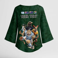 Custom Rugby Southern Hemisphere Kimono Sleeve Blouse Argentina AUNZ South Africa Mascot Green LT9 - Polynesian Pride
