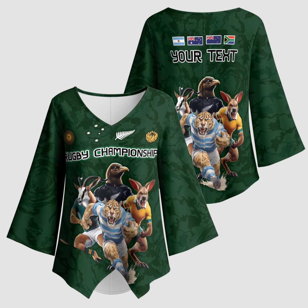 Custom Rugby Southern Hemisphere Kimono Sleeve Blouse Argentina AUNZ South Africa Mascot Green LT9 - Polynesian Pride