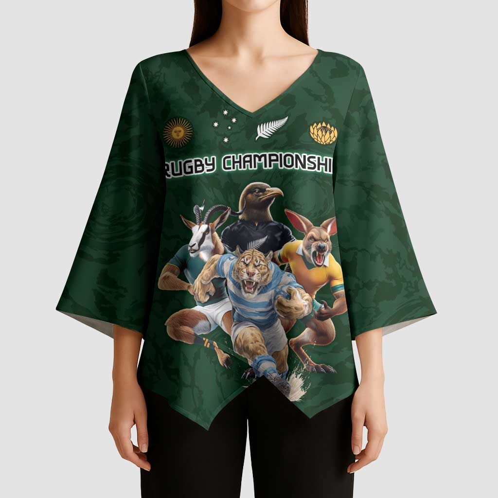 Custom Rugby Southern Hemisphere Kimono Sleeve Blouse Argentina AUNZ South Africa Mascot Green LT9 - Polynesian Pride