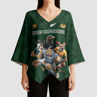 Custom Rugby Southern Hemisphere Kimono Sleeve Blouse Argentina AUNZ South Africa Mascot Green LT9 - Polynesian Pride