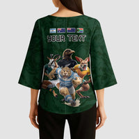 Custom Rugby Southern Hemisphere Kimono Sleeve Blouse Argentina AUNZ South Africa Mascot Green LT9 - Polynesian Pride