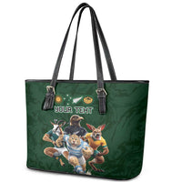 Custom Rugby Southern Hemisphere Leather Tote Bag Argentina AUNZ South Africa Mascot Green LT9 - Polynesian Pride