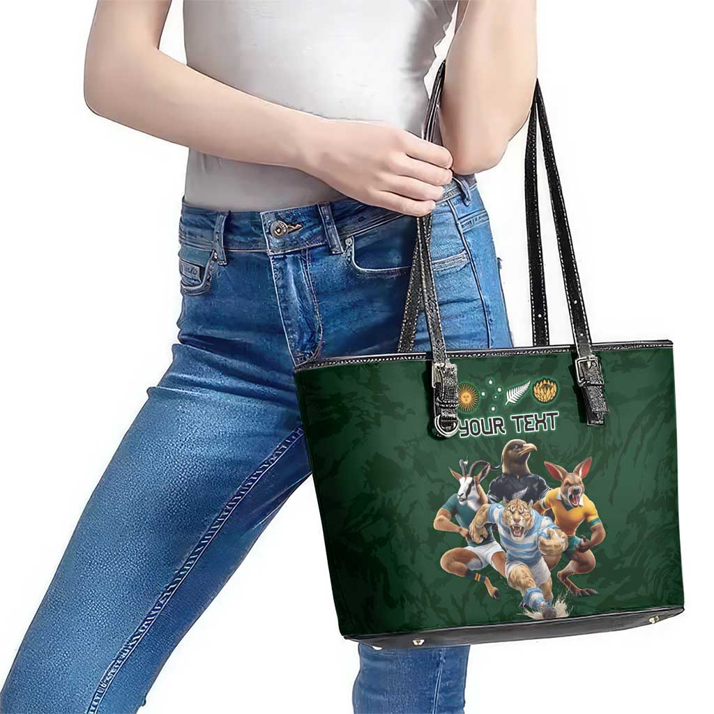 Custom Rugby Southern Hemisphere Leather Tote Bag Argentina AUNZ South Africa Mascot Green LT9 - Polynesian Pride