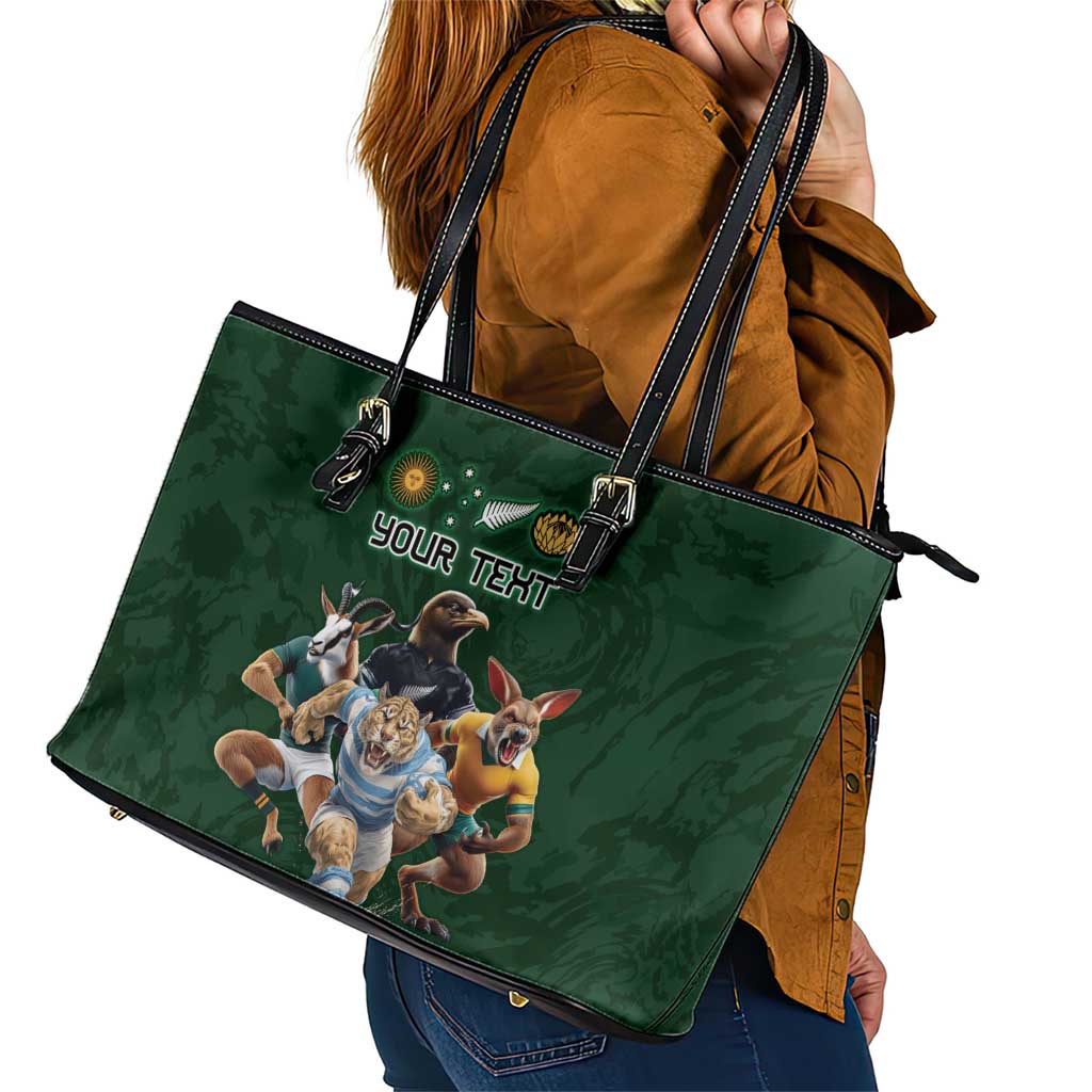Custom Rugby Southern Hemisphere Leather Tote Bag Argentina AUNZ South Africa Mascot Green LT9 - Polynesian Pride