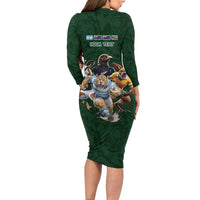 Custom Rugby Southern Hemisphere Long Sleeve Bodycon Dress Argentina AUNZ South Africa Mascot Green LT9 - Polynesian Pride