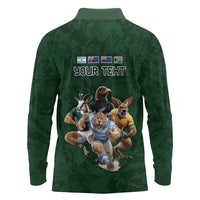 Custom Rugby Southern Hemisphere Long Sleeve Polo Shirt Argentina AUNZ South Africa Mascot Green LT9 - Polynesian Pride