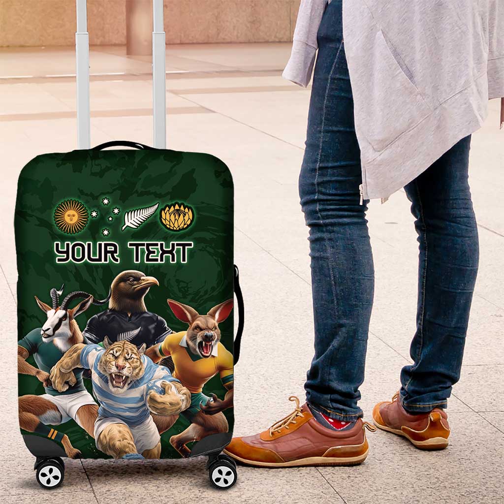 Custom Rugby Southern Hemisphere Luggage Cover Argentina AUNZ South Africa Mascot Green LT9 Green - Polynesian Pride