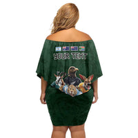 Custom Rugby Southern Hemisphere Off Shoulder Short Dress Argentina AUNZ South Africa Mascot Green LT9 - Polynesian Pride