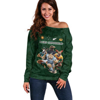 Custom Rugby Southern Hemisphere Off Shoulder Sweater Argentina AUNZ South Africa Mascot Green LT9 Women Green - Polynesian Pride