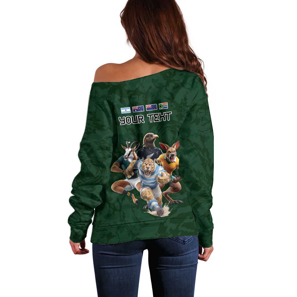 Custom Rugby Southern Hemisphere Off Shoulder Sweater Argentina AUNZ South Africa Mascot Green LT9 - Polynesian Pride