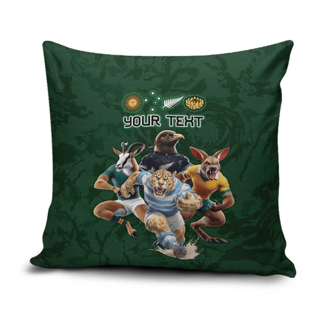 Custom Rugby Southern Hemisphere Pillow Cover Argentina AUNZ South Africa Mascot Green LT9 Green - Polynesian Pride