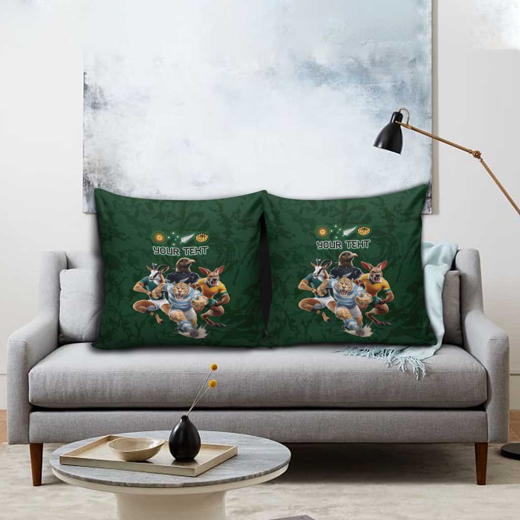 Custom Rugby Southern Hemisphere Pillow Cover Argentina AUNZ South Africa Mascot Green LT9 - Polynesian Pride