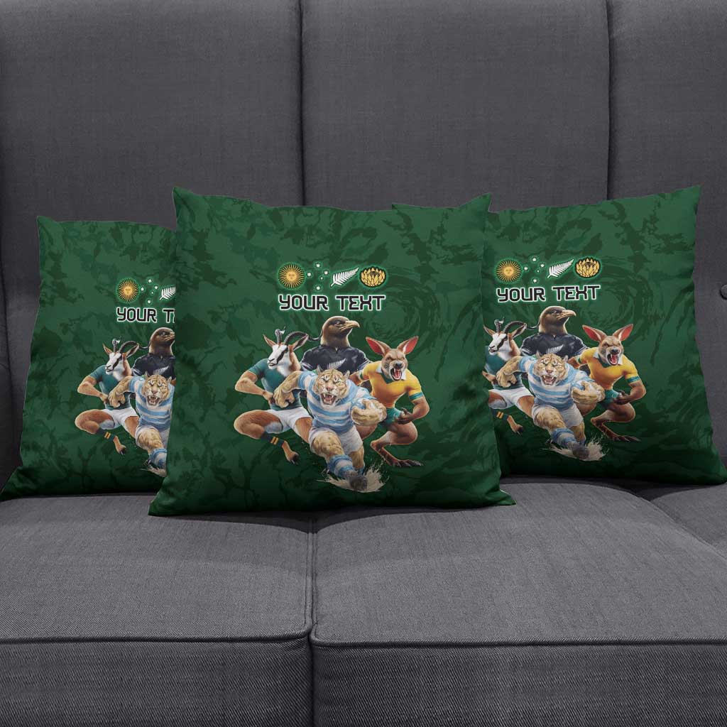 Custom Rugby Southern Hemisphere Pillow Cover Argentina AUNZ South Africa Mascot Green LT9 - Polynesian Pride
