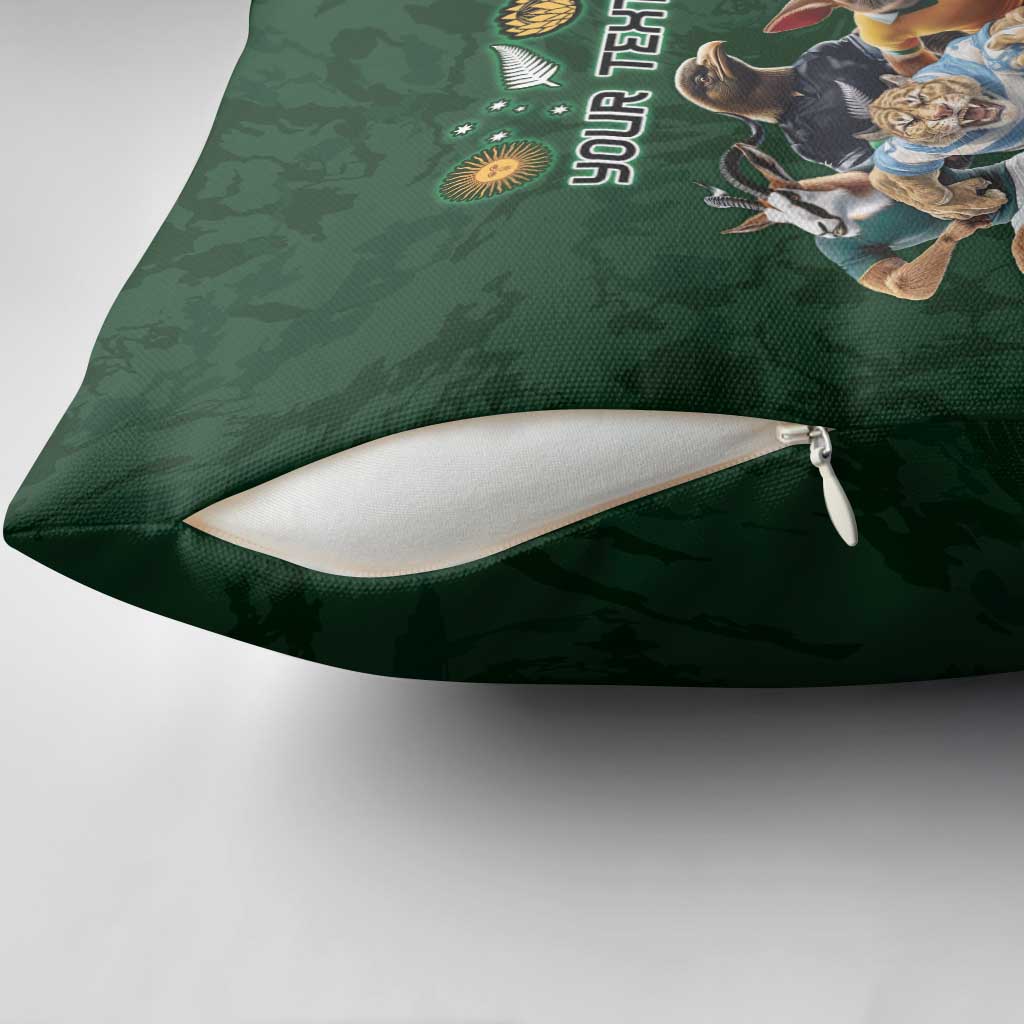 Custom Rugby Southern Hemisphere Pillow Cover Argentina AUNZ South Africa Mascot Green LT9 - Polynesian Pride