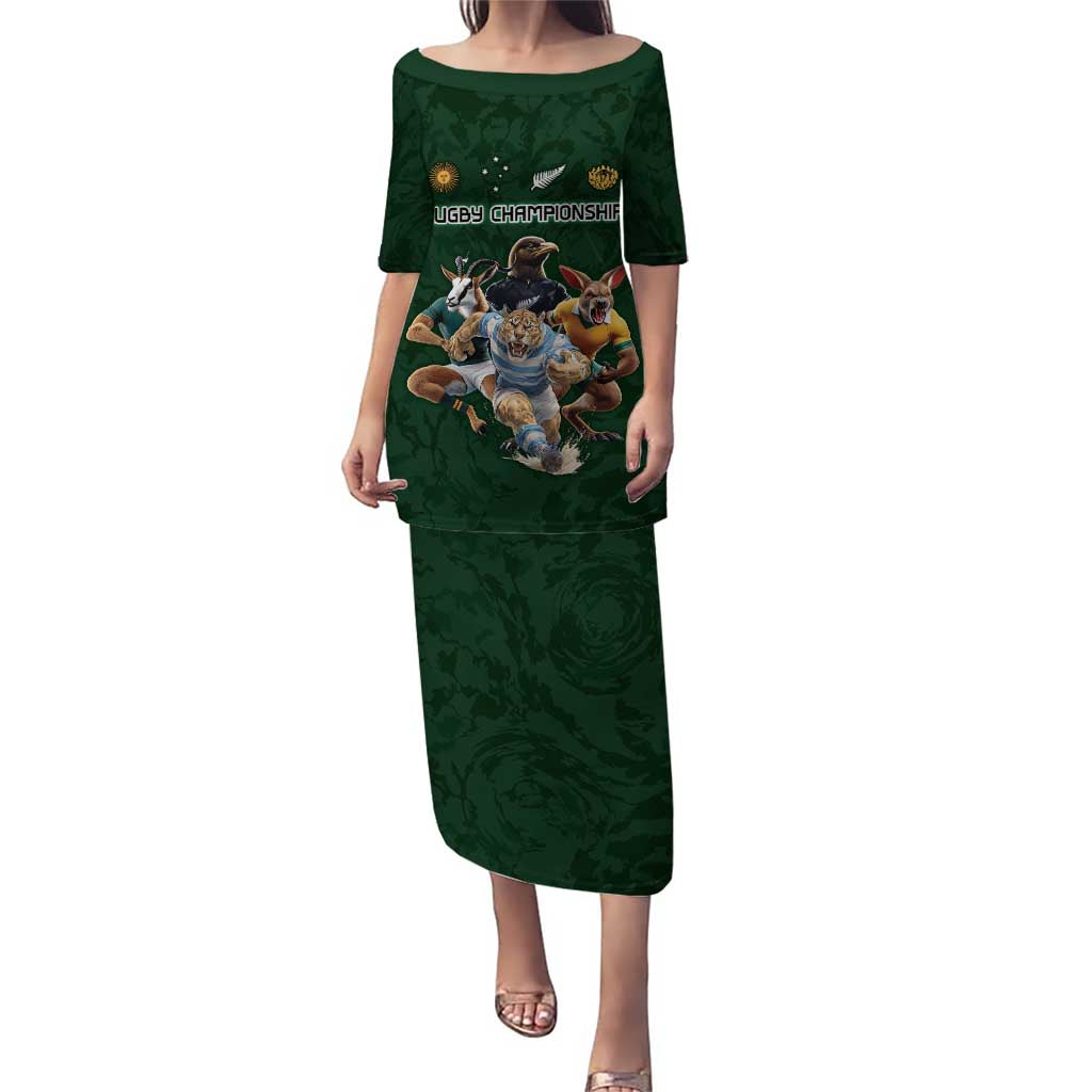 Custom Rugby Southern Hemisphere Puletasi Argentina AUNZ South Africa Mascot Green LT9 Long Dress Green - Polynesian Pride