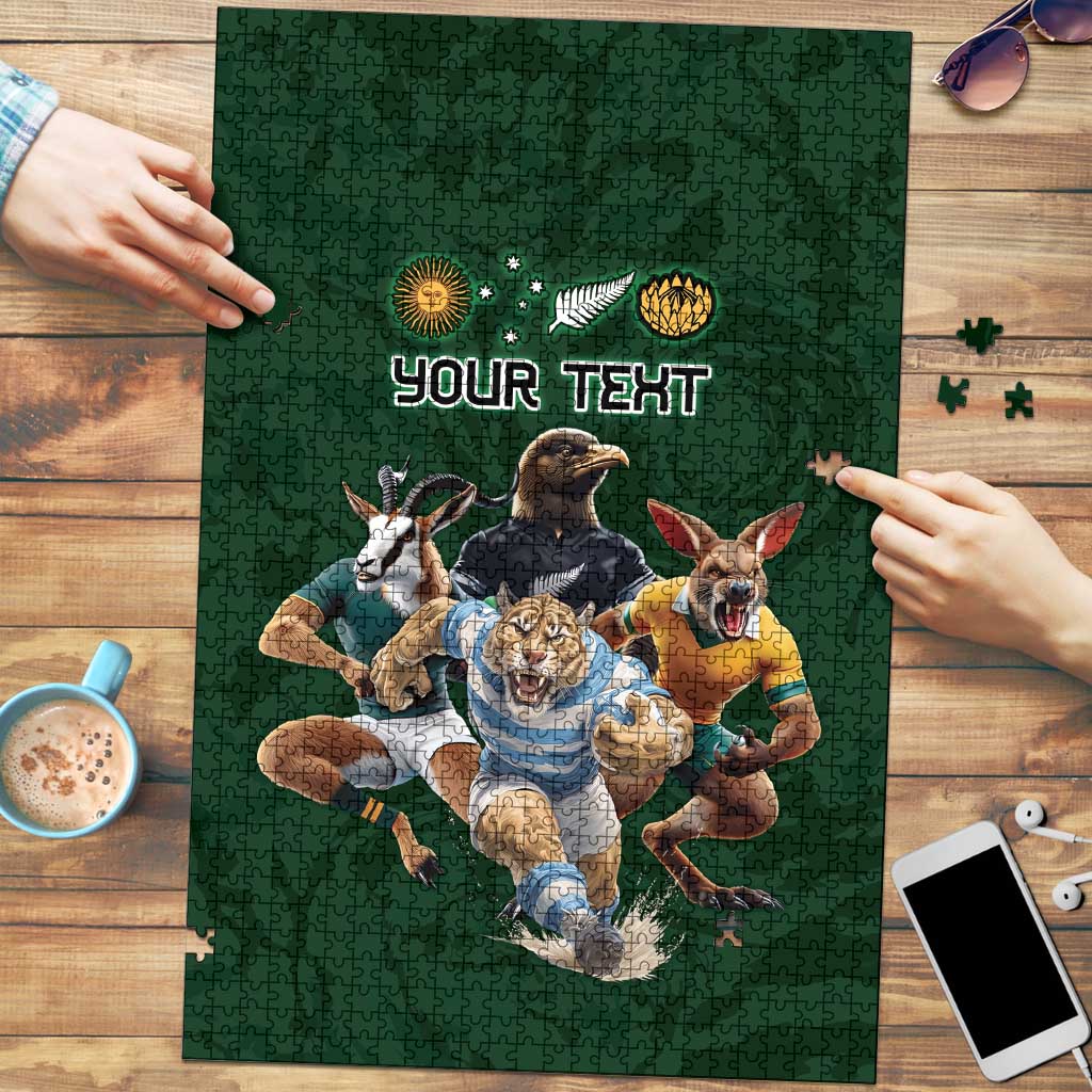 Custom Rugby Southern Hemisphere Puzzle Argentina AUNZ South Africa Mascot Green - Polynesian Pride