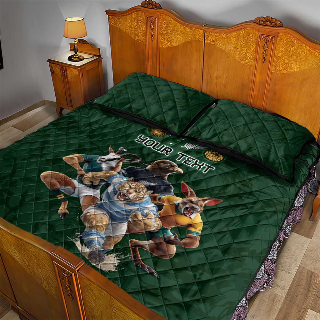Custom Rugby Southern Hemisphere Quilt Bed Set Argentina AUNZ South Africa Mascot Green LT9 - Polynesian Pride